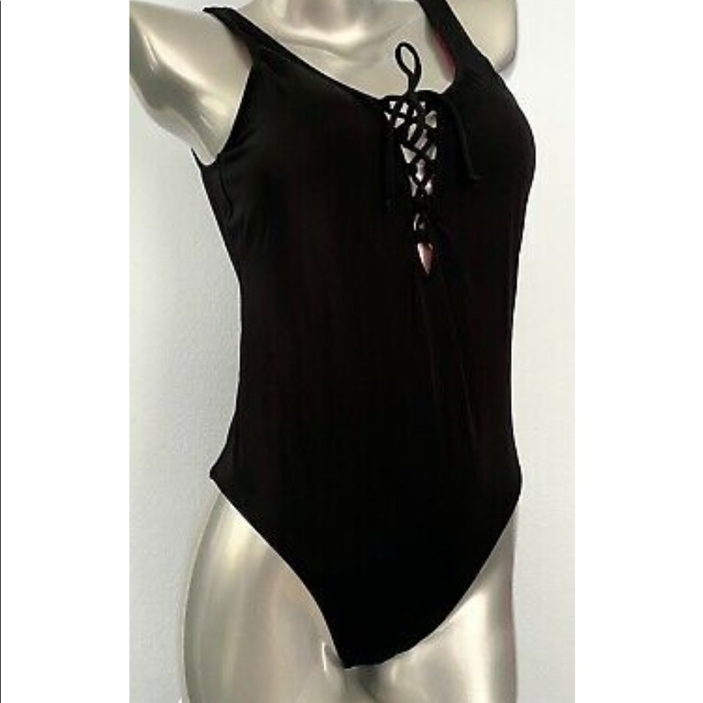 Victoria secret pink black lace up one piece